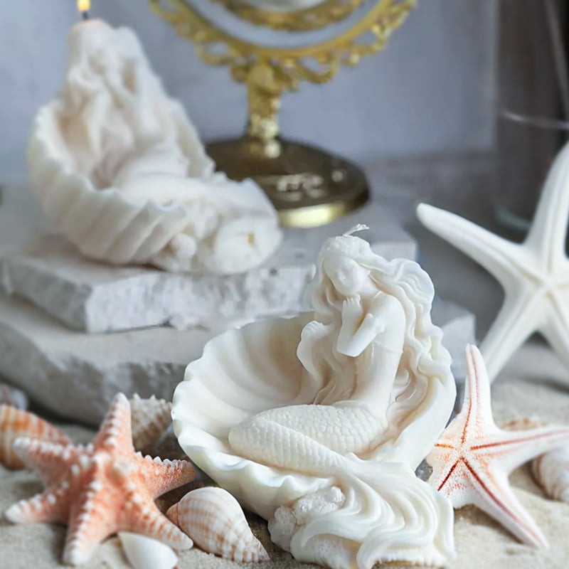 Силиконова форма за свещи за ароматерапия с мотиви ракушка, русалка и морска звезда (неправилна форма)