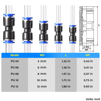 Пневматичен push-in конектор Lacroma – пластмасов корпус, тръбно свързване