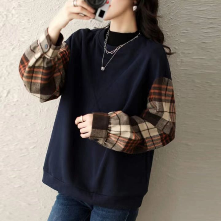 Leweiya moterų medvilninis megztinis su žibintų rankovėmis, laisvas kirpimas, apvali kaklo linija, 50–70% medvilnė