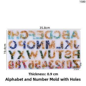 Poppy φόρμα σιλικόνης για κρεμαστό DIY κρυσταλλικής ρητίνης – Ασύμμετρο σχήμα με αριθμούς και γράμματα