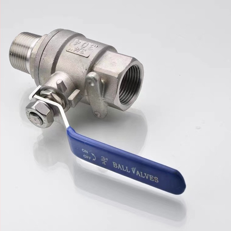 Ръчно управляем двучастен шаров клапан от неръждаема стомана с резба, за вода, еднопосочен поток