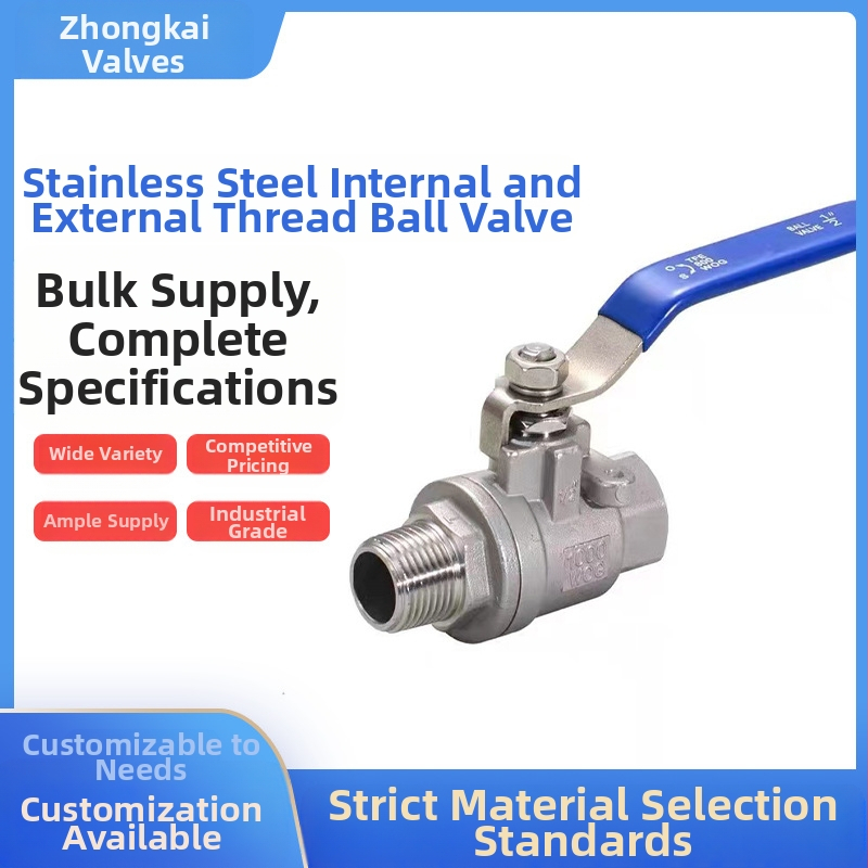 Ručni nehrđajući čelični kuglasti ventil s unutarnjim i vanjskim navojem, dvodijelni, za vodu, jednosmjeran tok