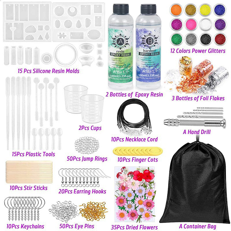 DIY ragasztócsepp készlet – szilikonból készült forma ékszerekhez, szabálytalan alak, aranyfólia, szárított virágok és strasszok