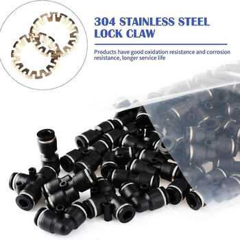 Комплект пневматични конектори Push-In за въздух, 60 броя, бързо освобождаване, неръждаема стомана 304+316, монтаж чрез заключваща гайка, Mengyao Pneumatic