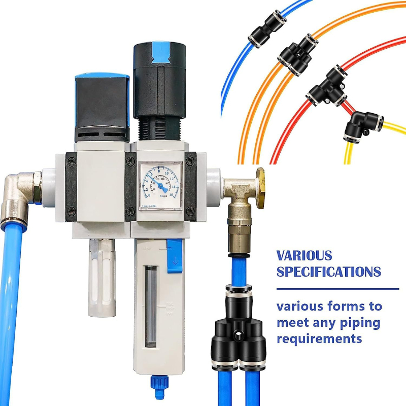 Комплект пневматични конектори Push-In за въздух, 60 броя, бързо освобождаване, неръждаема стомана 304+316, монтаж чрез заключваща гайка, Mengyao Pneumatic