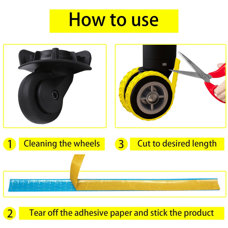 4 vnt silikoninių bagažinės ratų dangtelių, pjaustomi, tylus triukšmo mažinimas, tinka universaliems ratams
