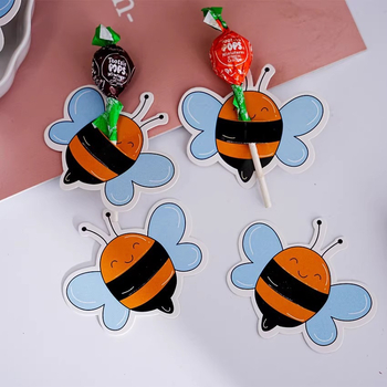 Декоративни хартиени карти за близалки във форма на пчела, 50 броя, подаръчна опаковка, хартия и картон