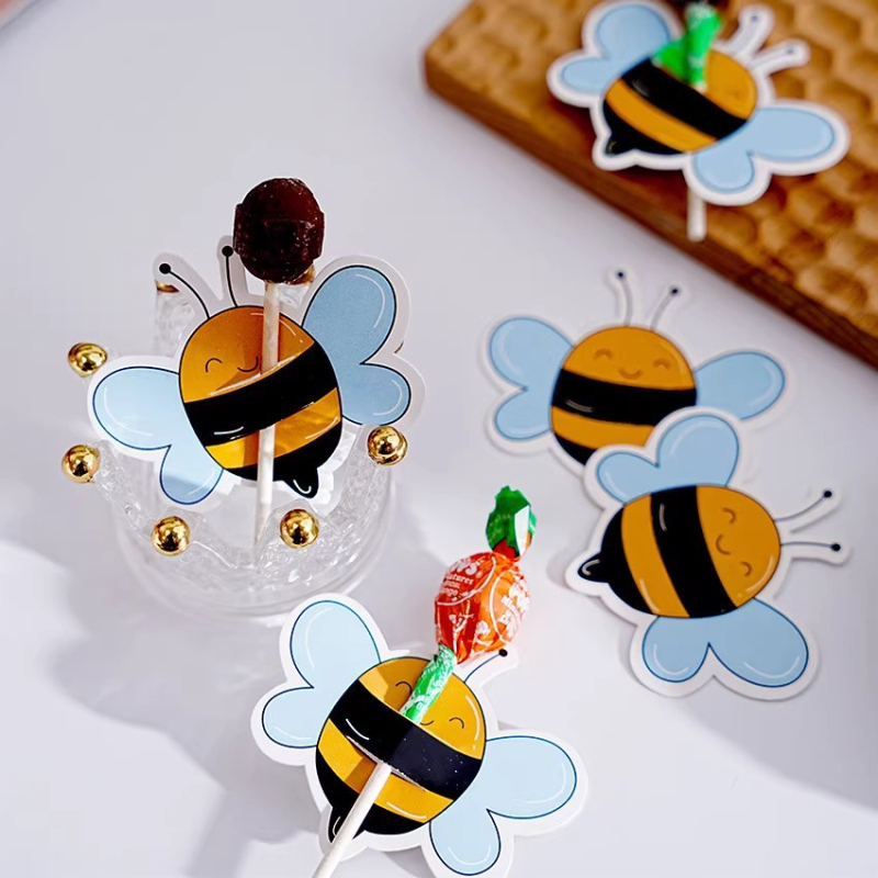 Декоративни хартиени карти за близалки във форма на пчела, 50 броя, подаръчна опаковка, хартия и картон