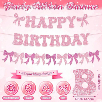 Bow-Tie Flag Glitter Birthday Banner vakarėlių dekorui (No flagpole)