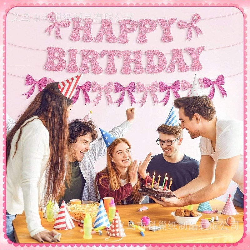Bow-Tie Flag Glitter Birthday Banner за парти декор (No flagpole)