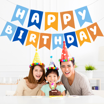 Gimtadienio raidžių vimpelis, popierinė vimpelė, pirmosios gimtadienio dekoracijos; be stiebo; pakuotė Opp maišelis; logotipo spausdinimas įmanomas