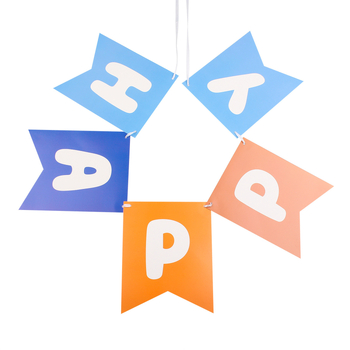 Gimtadienio raidžių vimpelis, popierinė vimpelė, pirmosios gimtadienio dekoracijos; be stiebo; pakuotė Opp maišelis; logotipo spausdinimas įmanomas