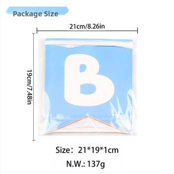 Gimtadienio raidžių vimpelis, popierinė vimpelė, pirmosios gimtadienio dekoracijos; be stiebo; pakuotė Opp maišelis; logotipo spausdinimas įmanomas