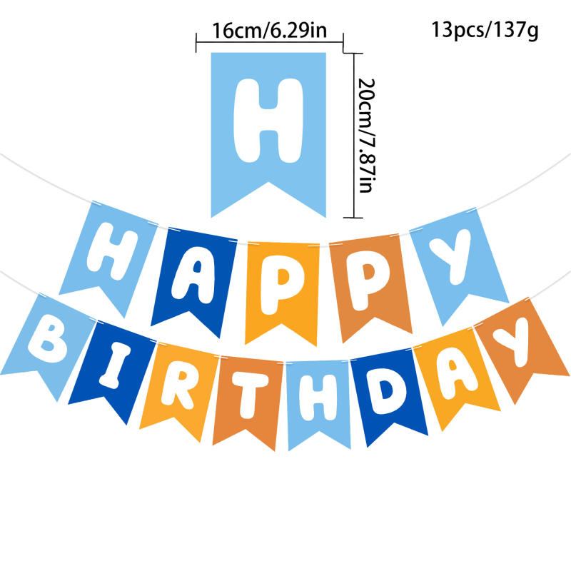 Gimtadienio raidžių vimpelis, popierinė vimpelė, pirmosios gimtadienio dekoracijos; be stiebo; pakuotė Opp maišelis; logotipo spausdinimas įmanomas