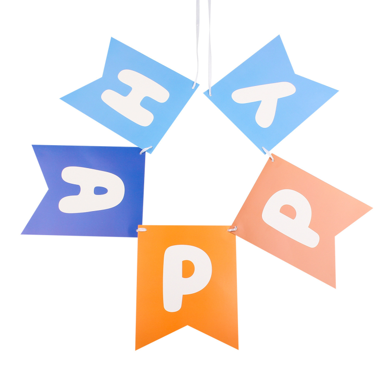 Gimtadienio raidžių vimpelis, popierinė vimpelė, pirmosios gimtadienio dekoracijos; be stiebo; pakuotė Opp maišelis; logotipo spausdinimas įmanomas