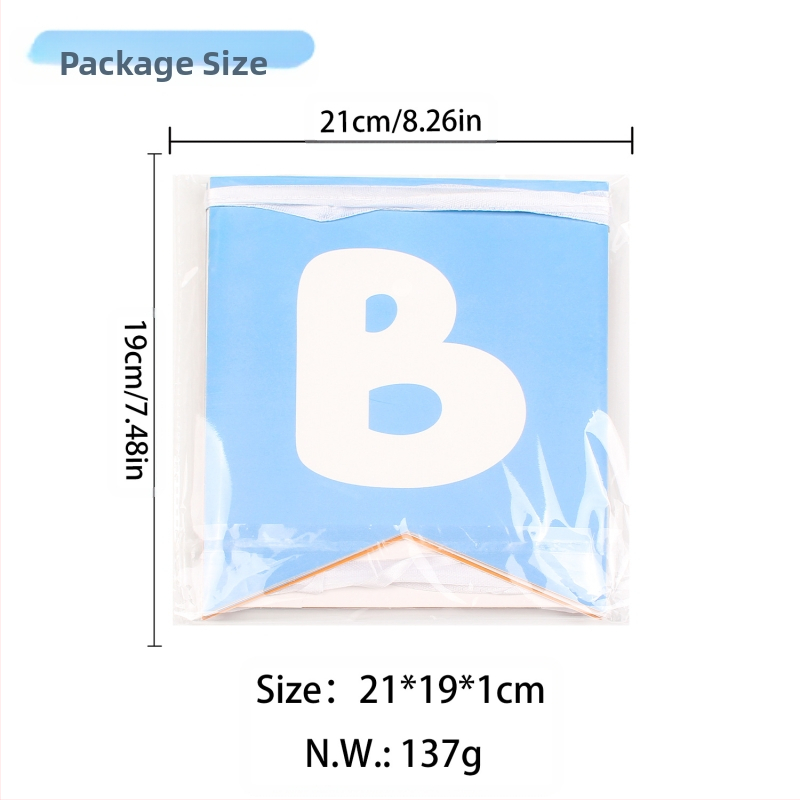 Gimtadienio raidžių vimpelis, popierinė vimpelė, pirmosios gimtadienio dekoracijos; be stiebo; pakuotė Opp maišelis; logotipo spausdinimas įmanomas