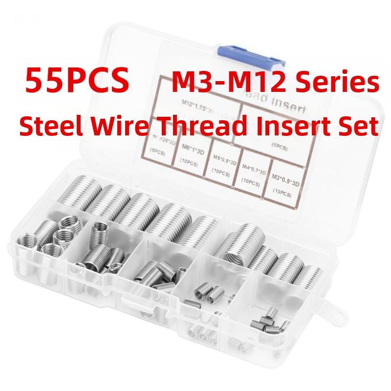 55 бр. в кутия: M3–M12 резбовани втулки DIN6901, 304 неръждаема стомана, THKS