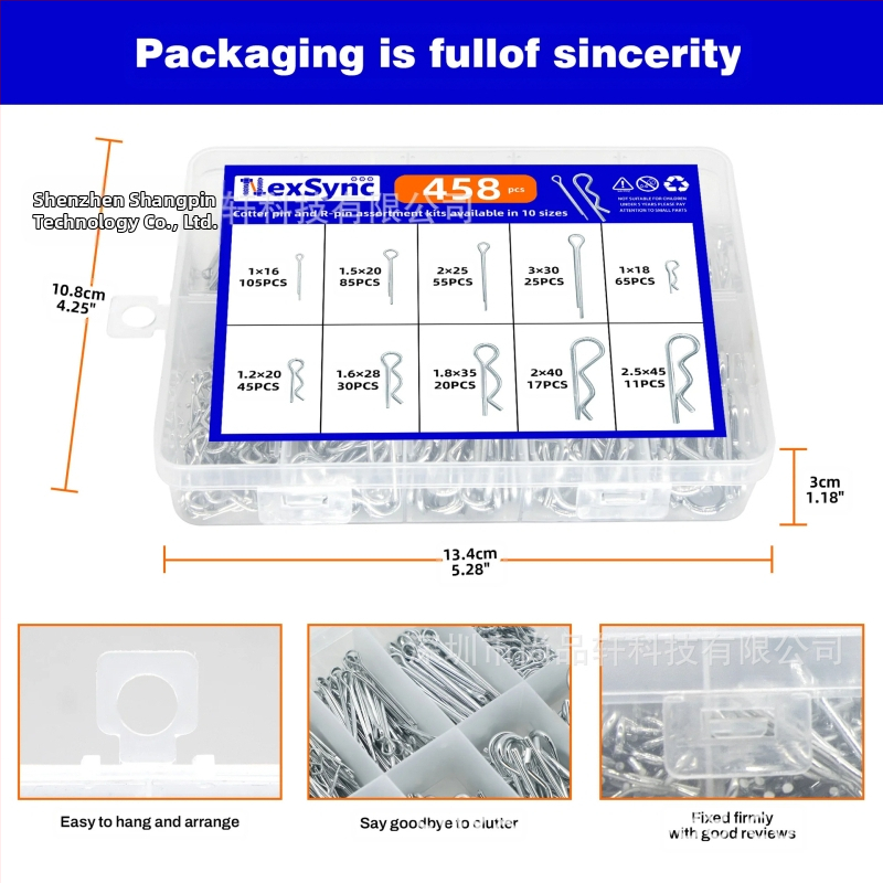 Комплект разделителни щифтове, 458 броя, прави и R-образни, от неръждаема стомана и галванизирана стомана, Shangpinxuan GB97