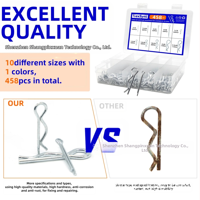 Комплект разделителни щифтове, 458 броя, прави и R-образни, от неръждаема стомана и галванизирана стомана, Shangpinxuan GB97