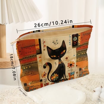 Козметична чанта Corduroy с ръчно рисуван ретро мотив, голям капацитет, дишаща, ултралека и разширяваща се, подплата от полиестер.