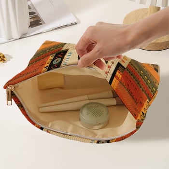 Козметична чанта Corduroy с ръчно рисуван ретро мотив, голям капацитет, дишаща, ултралека и разширяваща се, подплата от полиестер.