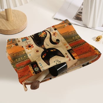 Козметична чанта Corduroy с ръчно рисуван ретро мотив, голям капацитет, дишаща, ултралека и разширяваща се, подплата от полиестер.