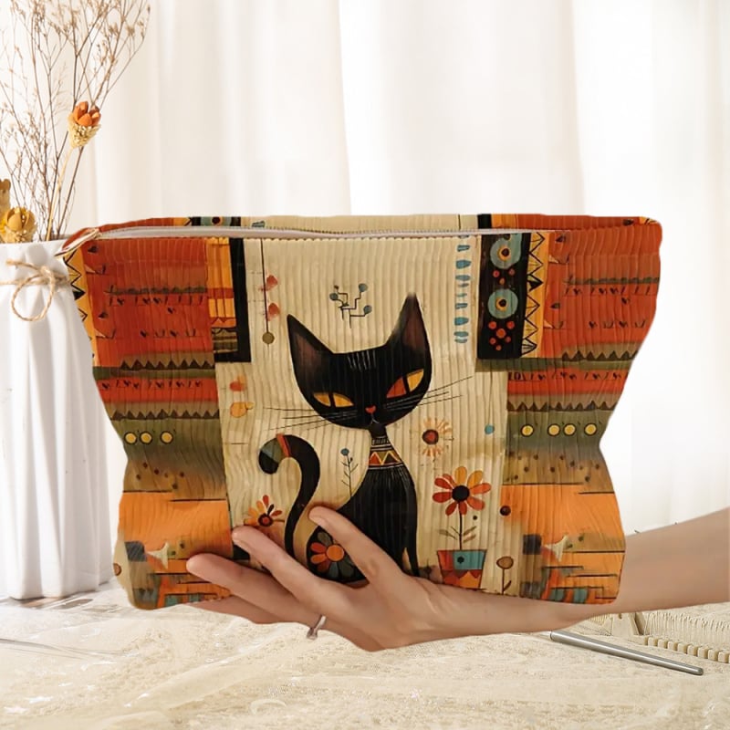 Козметична чанта Corduroy с ръчно рисуван ретро мотив, голям капацитет, дишаща, ултралека и разширяваща се, подплата от полиестер.