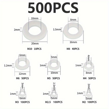 500 бр. нейлонови изолирани пластмасови плоски уплътнения, Съвместими модели: По подразбиране, FS080047-4, Марка: Друга