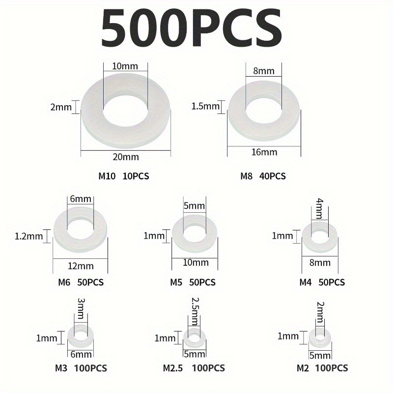 500 бр. нейлонови изолирани пластмасови плоски уплътнения, Съвместими модели: По подразбиране, FS080047-4, Марка: Друга
