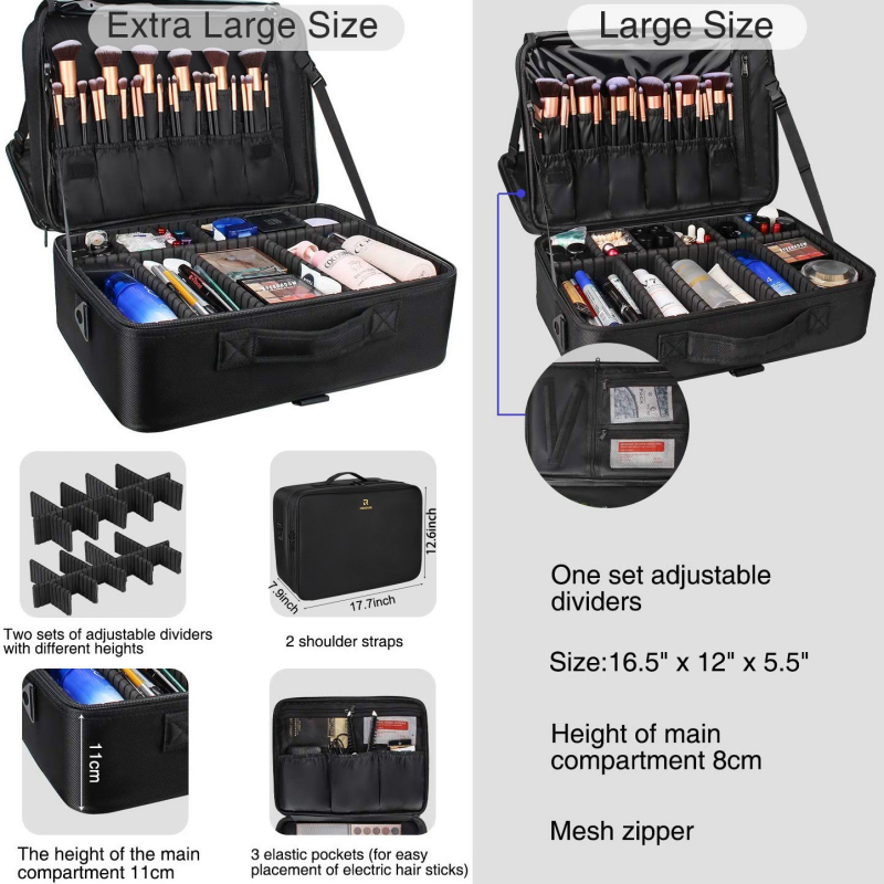 Cutie de machiaj din Oxford, fermoar, formă orizontală pătrată, include 3 cutii, dimensiuni 43,00 × 18,50 × 32,00 cm; greutate 2900 g