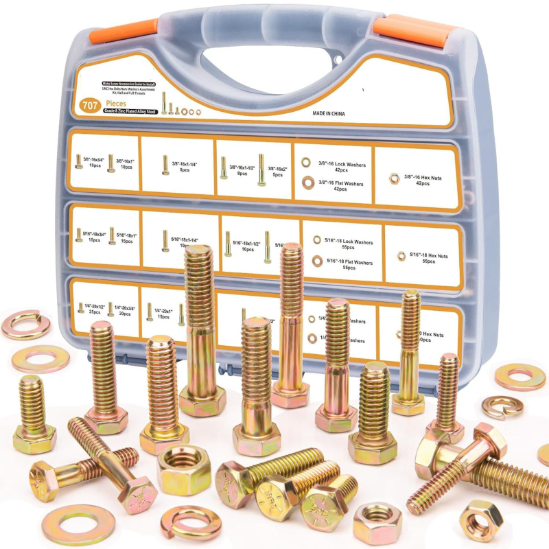 707 броя DIN 933 външни шестогранни болтове комплект, галванизирана въглеродна стомана, клас 8.8