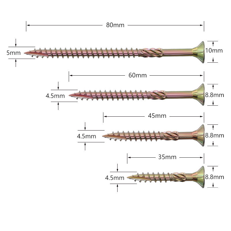 Дърводелски винтове за дърво, Torx T25 Plum Blossom глава, самонарезни, галванизирани, C1022A стомана