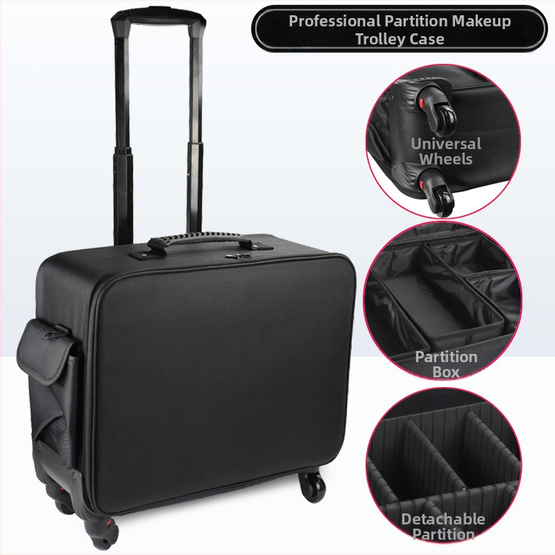 Επαγγελματικό καρότσι καλλυντικών με ράβδο τράβηξης, Oxford ύφασμα, περιστρεφόμενοι τροχοί, άνοιγμα με φερμουάρ