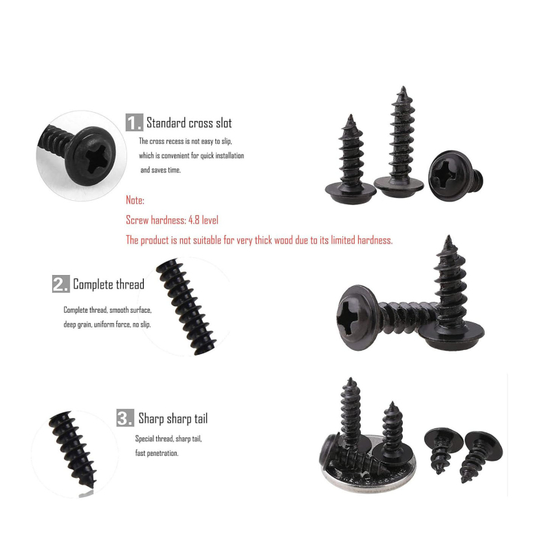 Самонарезни винтове с шайби, кръстосан шлиц, Q235 стомана, клас 8.8, повърхност с черно покритие