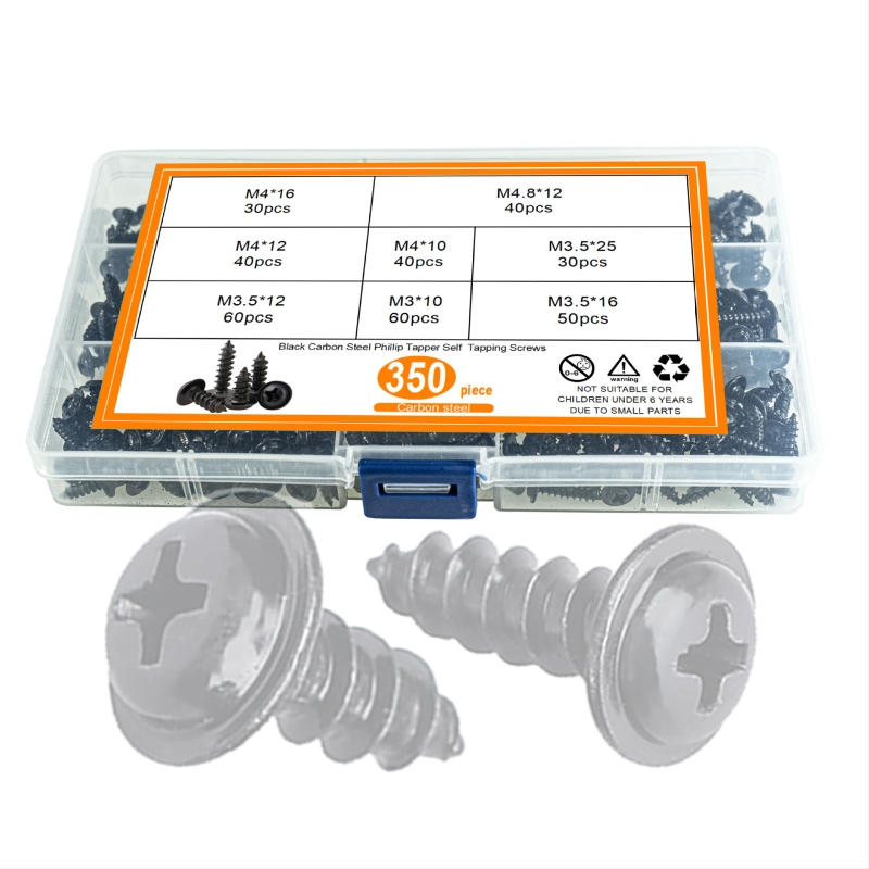 Самонарезни винтове с шайби, кръстосан шлиц, Q235 стомана, клас 8.8, повърхност с черно покритие