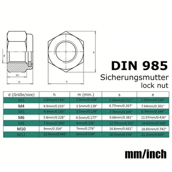 Комплект заключващи гайки от неръждаема стомана с нейлонова вложка, шестоглави гайки, 304, бял финиш, клас А, A2-70