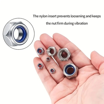 Комплект заключващи гайки от неръждаема стомана с нейлонова вложка, шестоглави гайки, 304, бял финиш, клас А, A2-70