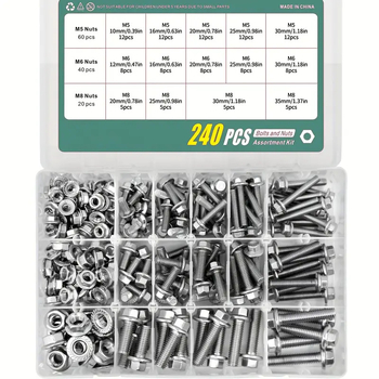 Комплект фланцови винтове с външно шестостенно глава, 304 неръждаема стомана, DIN5789, A2-70, 240 бр.