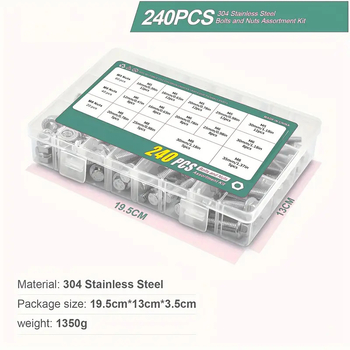 Комплект фланцови винтове с външно шестостенно глава, 304 неръждаема стомана, DIN5789, A2-70, 240 бр.