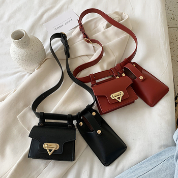 Γυναικεία PU ζώνη τσάντα για επαγγελματικές μετακινήσεις, κλείσιμο με λοκ, εσωτερικό φερμουάρ, θήκη κινητού, θήκη ID