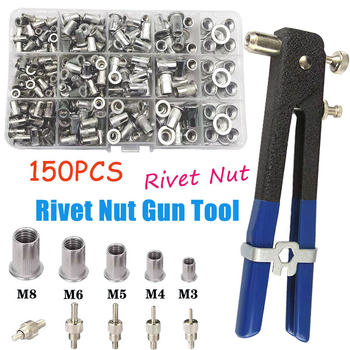 Nehrdzavejúce pull rivet matice s plochou hlavou a vertikálnymi rebrami, 150 ks v krabici, obsahuje 1 nástroj