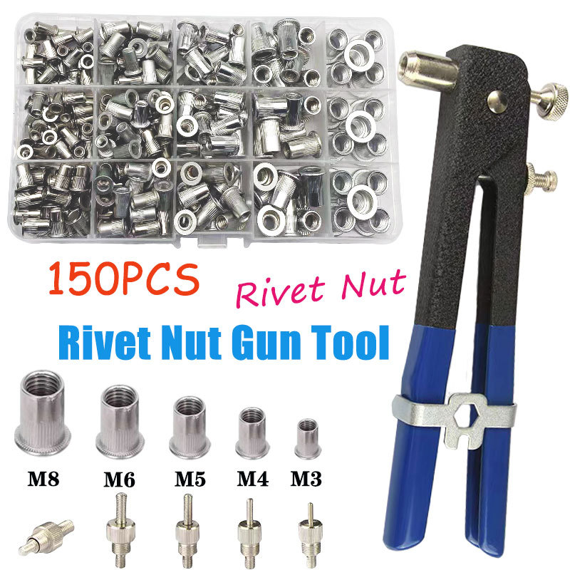 Nehrdzavejúce pull rivet matice s plochou hlavou a vertikálnymi rebrami, 150 ks v krabici, obsahuje 1 nástroj