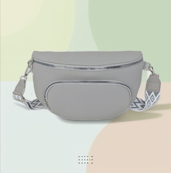 PU materiál crossbody taška, oválny tvar, zapínanie na zips, vnútorná kapsa na zips