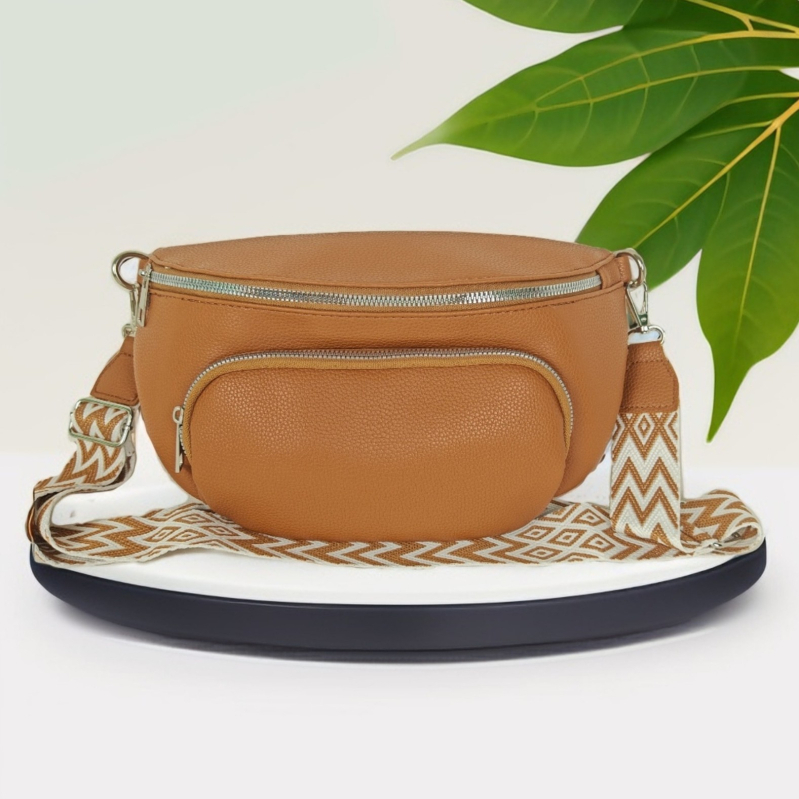 PU materiál crossbody taška, oválny tvar, zapínanie na zips, vnútorná kapsa na zips