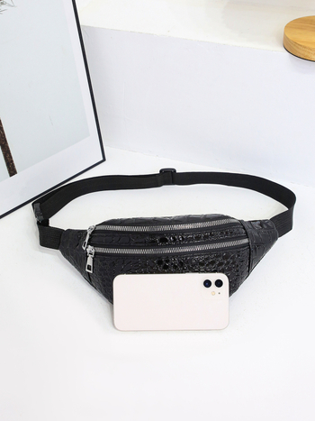 PU γυναικεία τσάντα μέσης/ crossbody με μοτίβο κροκοδειλιού, φερμουάρ, επένδυση από νάιλον, εσωτερικό διαμέρισμα