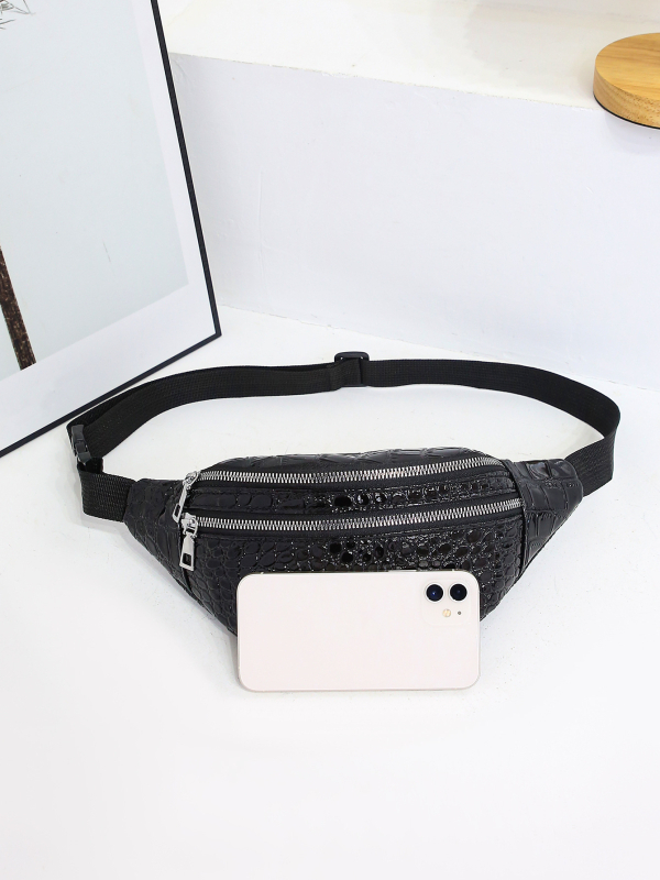 PU γυναικεία τσάντα μέσης/ crossbody με μοτίβο κροκοδειλιού, φερμουάρ, επένδυση από νάιλον, εσωτερικό διαμέρισμα