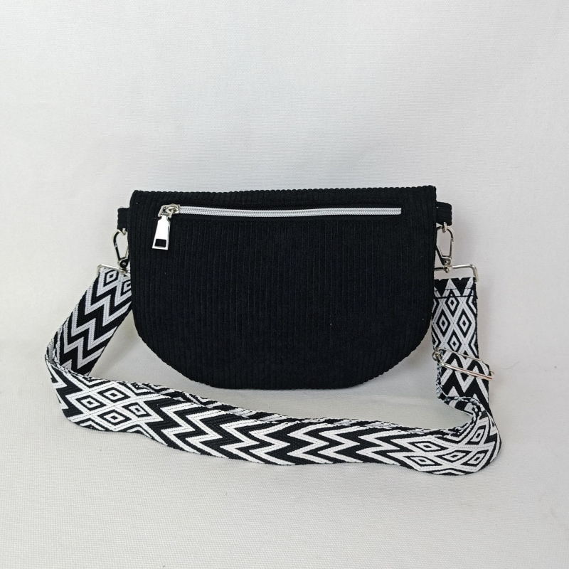 Corduroy Shell чанта с цип, памучен външен слой, вътрешен джоб с цип, сваляема дръжка