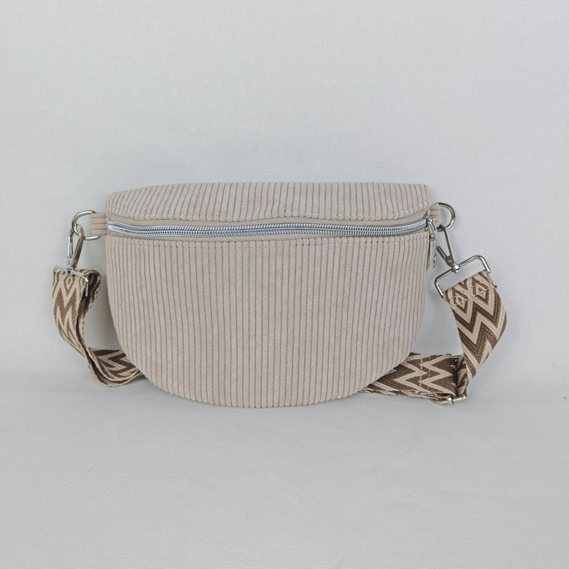 Corduroy Shell чанта с цип, памучен външен слой, вътрешен джоб с цип, сваляема дръжка