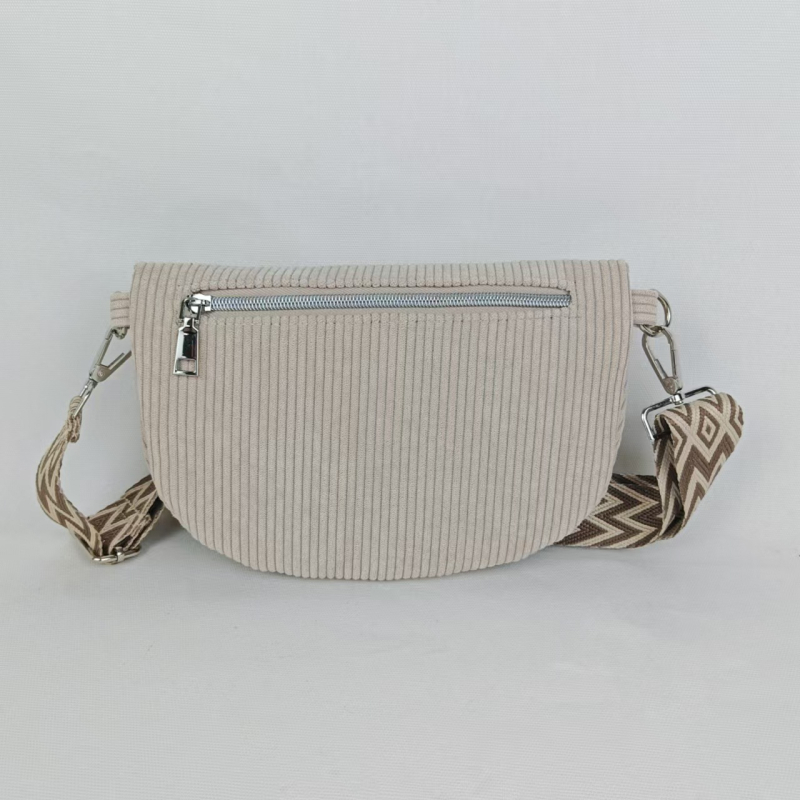 Corduroy Shell чанта с цип, памучен външен слой, вътрешен джоб с цип, сваляема дръжка