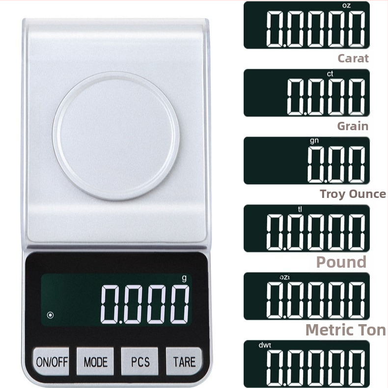 Täpsus juveelide skaala, mudel 188A, kaaluväli 50 g/0.001 g, suurus 7.4×14.2×3.6 cm, elektrooniline, toide USB või 2x AAA